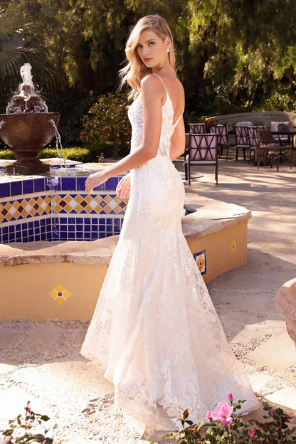 Sleeveless full body lace fishtail wedding dress