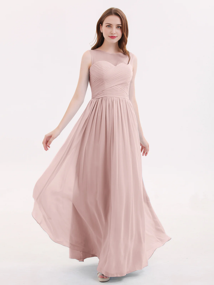 Illusionary collar chiffon long dress