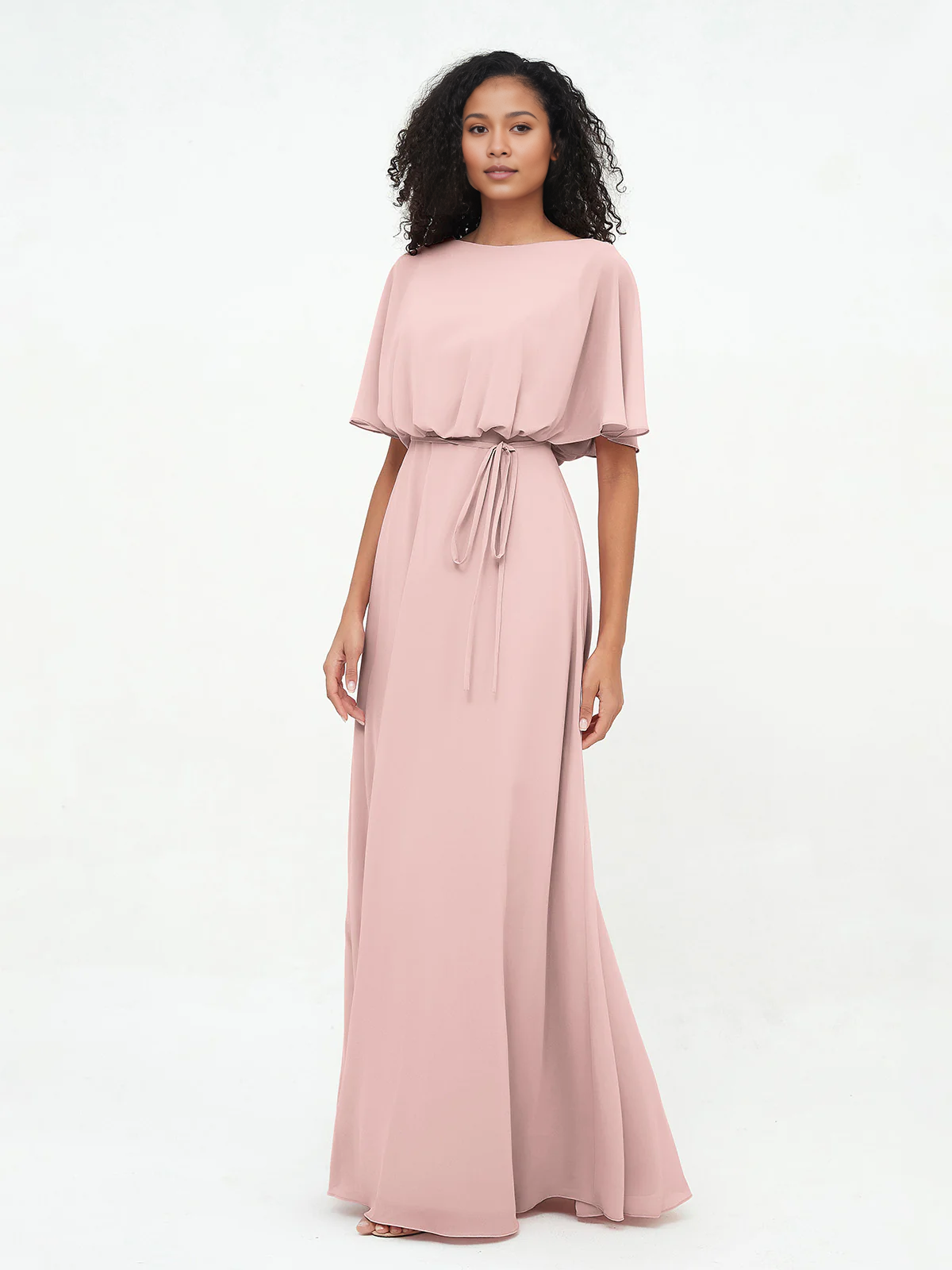 Chiffon full-length wrapped bridesmaid dress