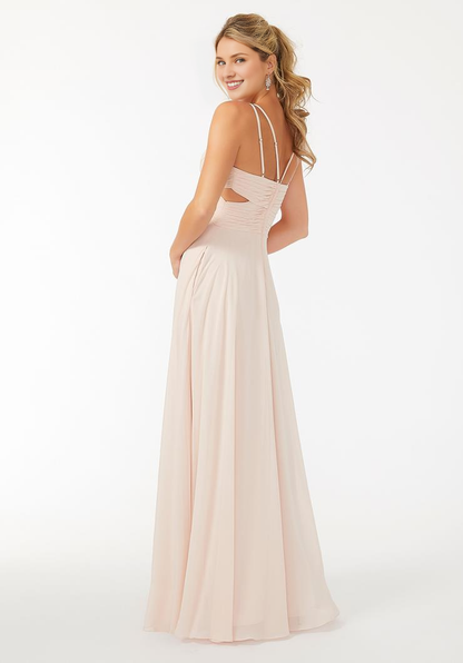 Thin shoulder strap V-neck backless zipper and floor length dress