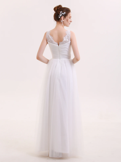 Lace shoulder strap chiffon long wedding dress