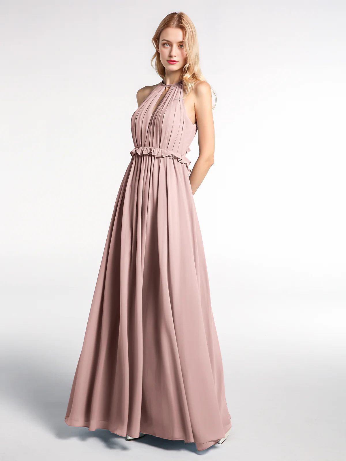 Keyhole collar backless chiffon long dress