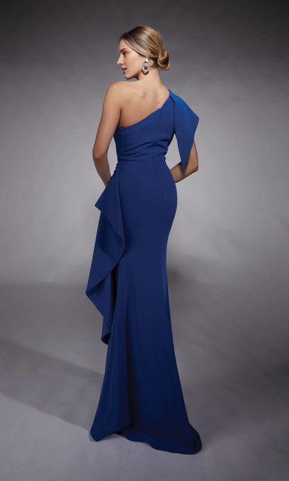 One shoulder straight tube side ruffle edge formal long mothers of the bride dresses