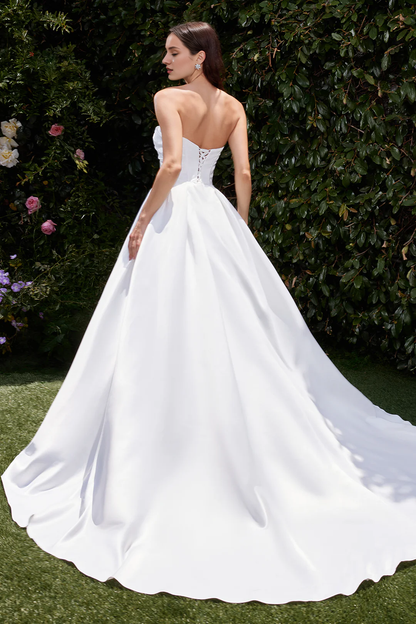 Satin long strapless wedding dress