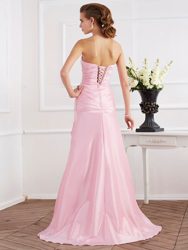 Trumpet/Mermaid Strapless Sleeveless Beading Long Taffeta Dresses