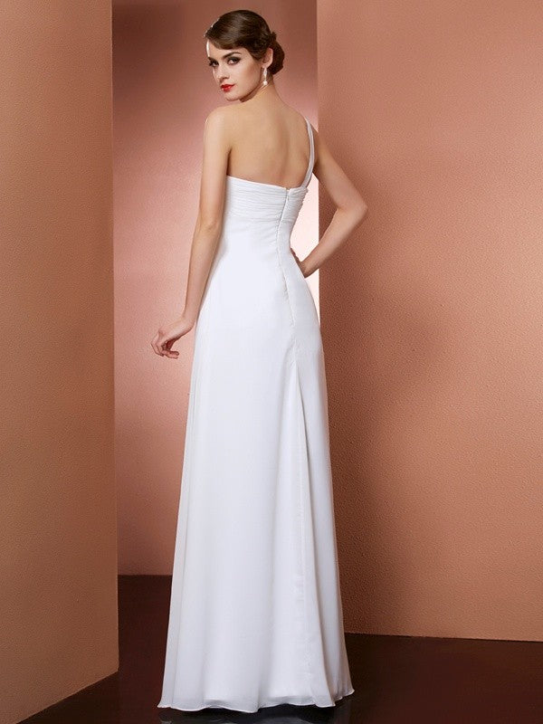 A-Line/Princess One-Shoulder Sleeveless Bowknot Long Chiffon Dresses