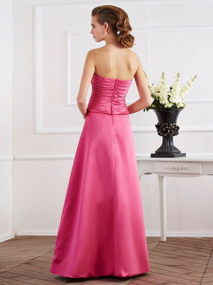 Sheath/Column Strapless Sleeveless Pleats Long Satin Dresses