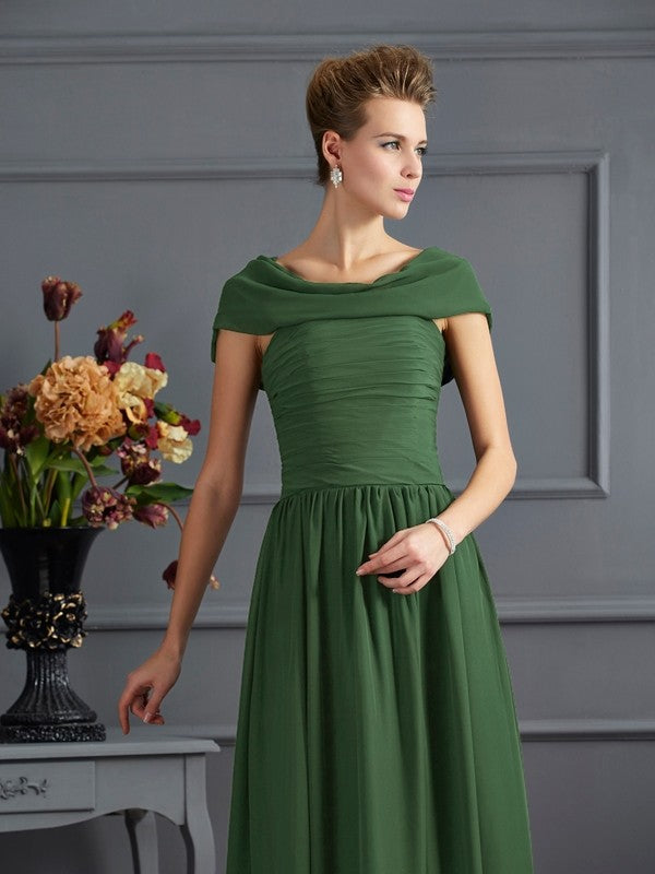 A-Line/Princess Scoop Short Sleeves Pleats Long Chiffon Mother of the Bride Dresses