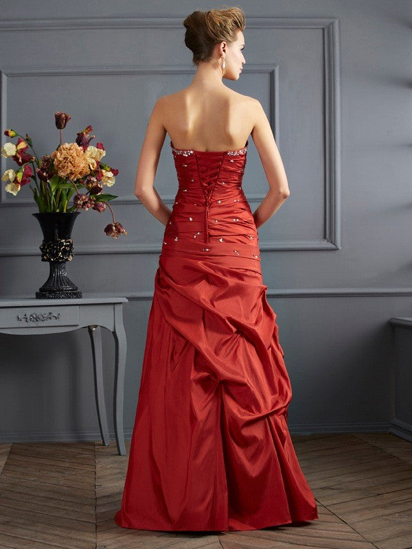 Trumpet/Mermaid Sweetheart Sleeveless Beading Long Taffeta Dresses