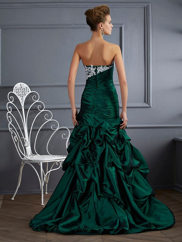 Ball Gown Strapless Sleeveless Applique Long Taffeta Quinceanera Dresses