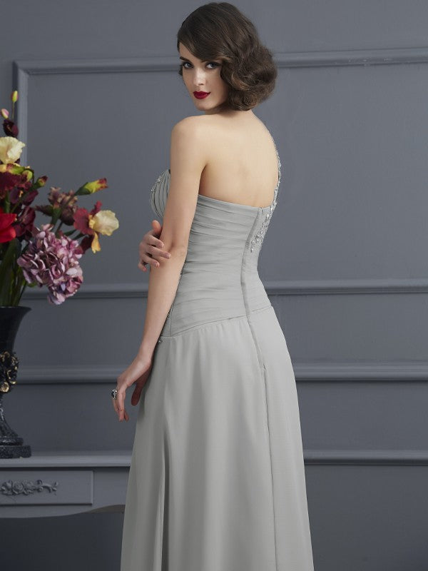 A-Line/Princess One-Shoulder Sleeveless Beading Long Chiffon Mother of the Bride Dresses