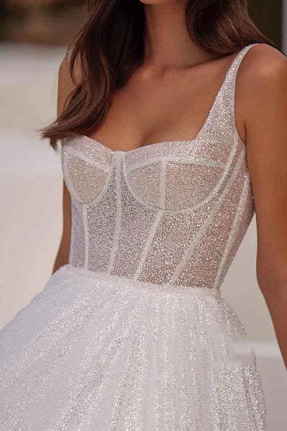 Sequin A-shaped Sweetheart Thin Shoulder Strap Fantasy Wedding Dress