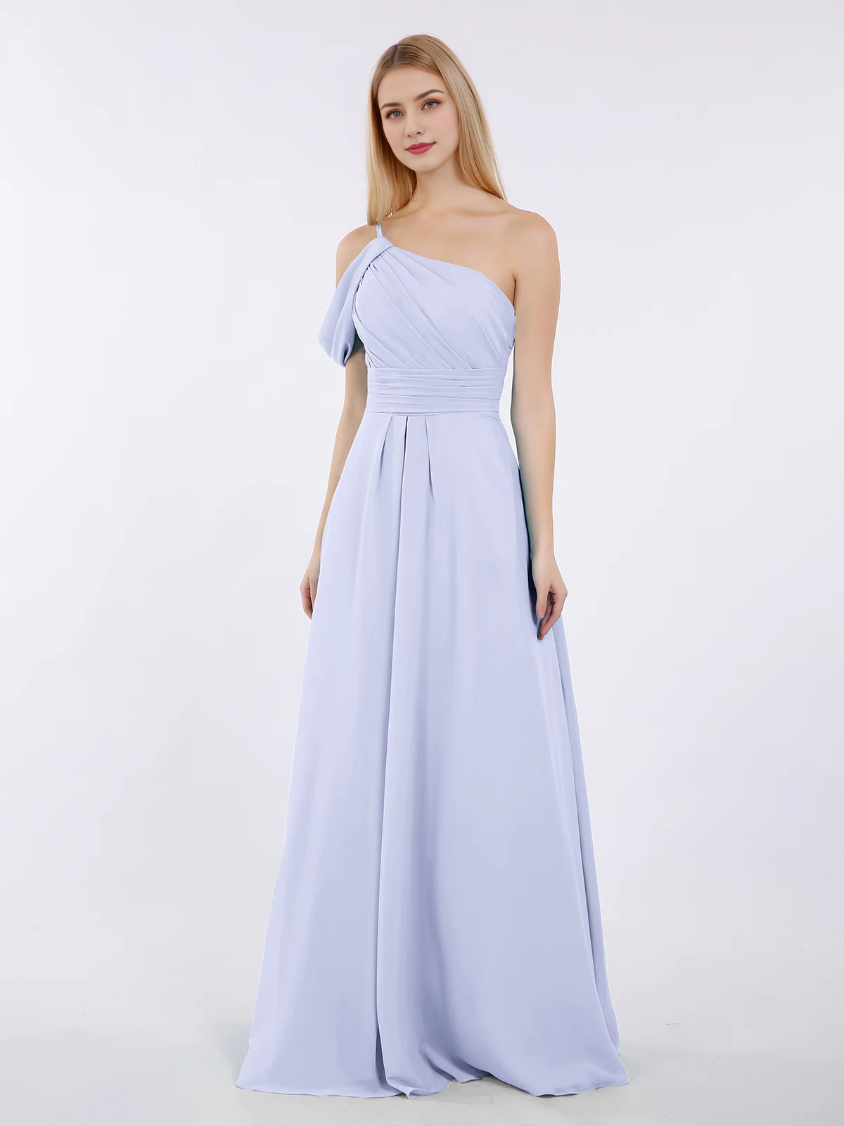 One shoulder chiffon long bridesmaid dress