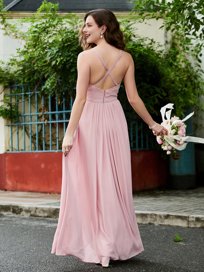 Lotus leaf edge sleeveless chiffon long bridesmaid dress