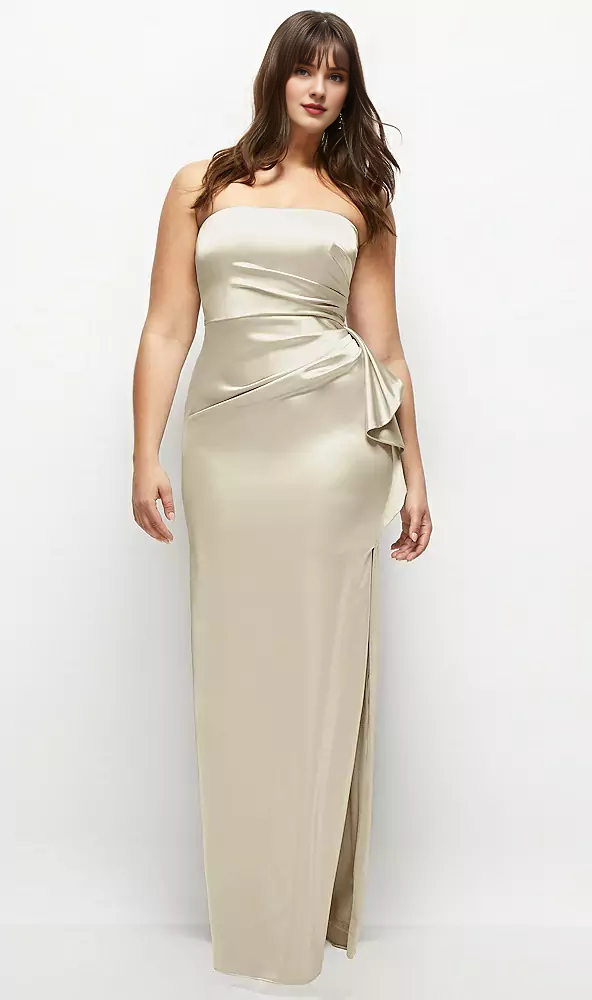 Strapless bow strapless strapless strapless strapless strapless hollow satin extra long bridesmaid dress