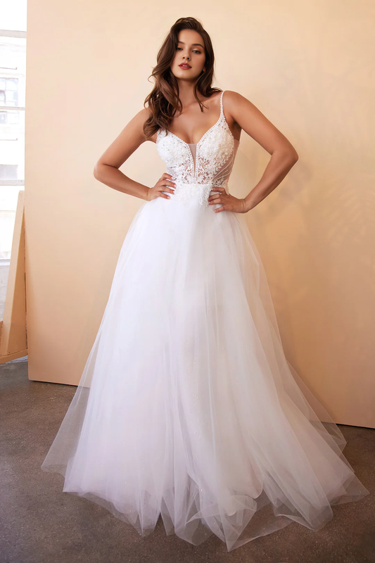 Off white long sleeveless wedding dress