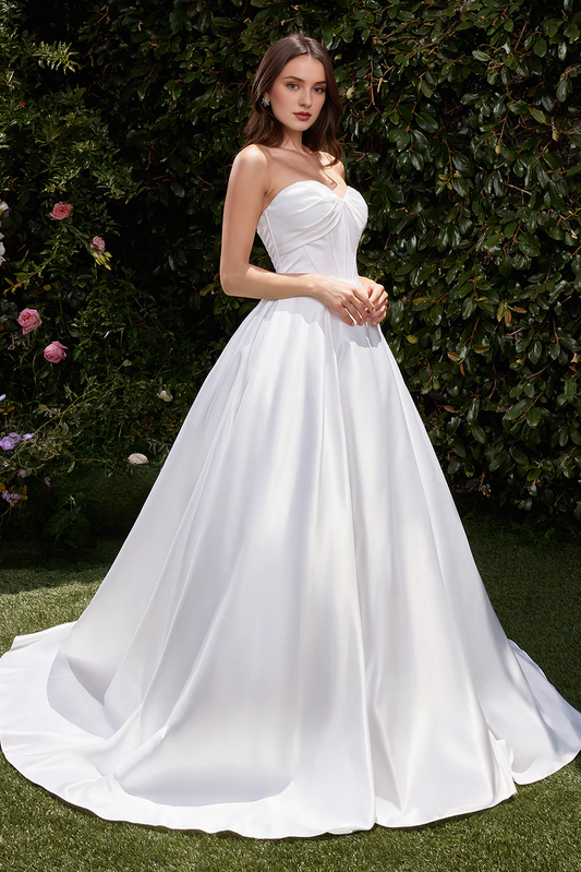 Satin long strapless wedding dress