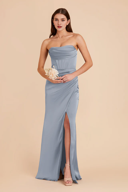 Hood collar tight corset satin thin shoulder strap bridesmaid dress