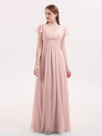 Hooded chiffon bridesmaid dress with long sleeves