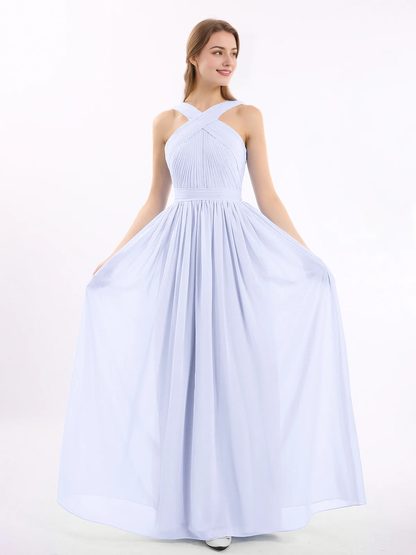 Bow front cross chiffon long dress