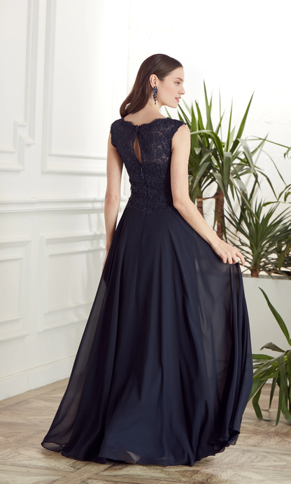 Phantom collar chiffon lace flowing long formal dress for mothers of the bride dresses