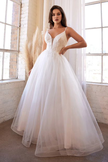 Off white long sleeveless wedding dress