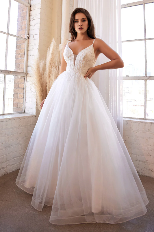 Off white long sleeveless wedding dress