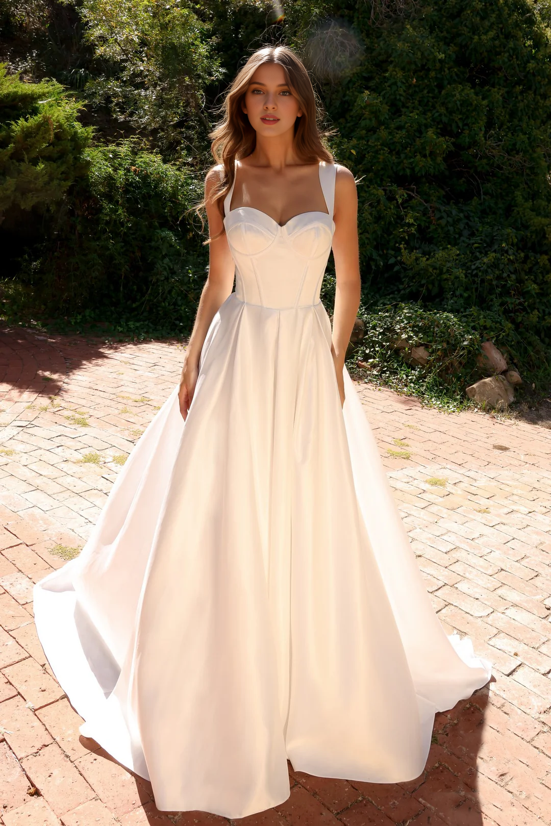 Long sleeveless sweetheart tight corset wedding dress