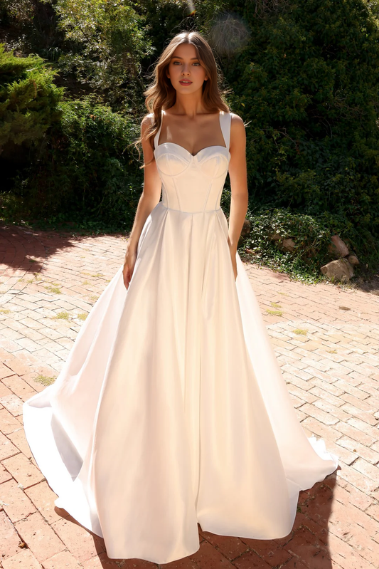 Long sleeveless sweetheart tight corset wedding dress