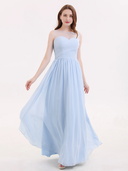 Illusionary collar chiffon long dress