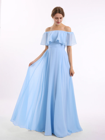 Off shoulder chiffon long dress bridesmaid dress