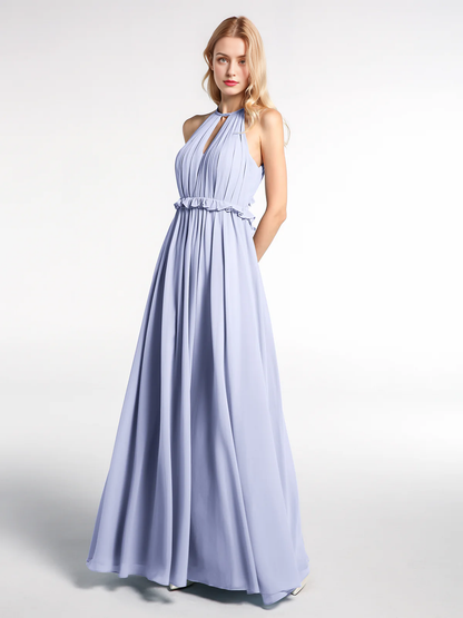 Keyhole collar backless chiffon long dress