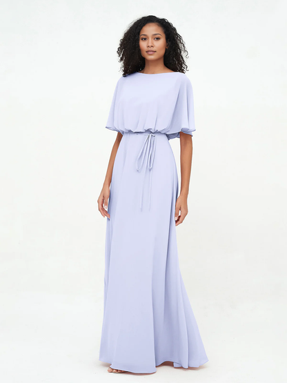 Chiffon full-length wrapped bridesmaid dress