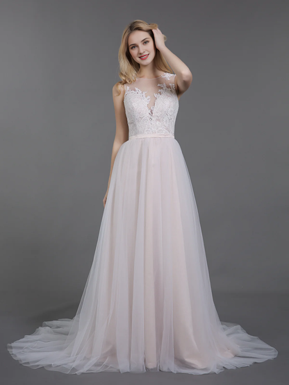 Lace chiffon buttoned wedding dress