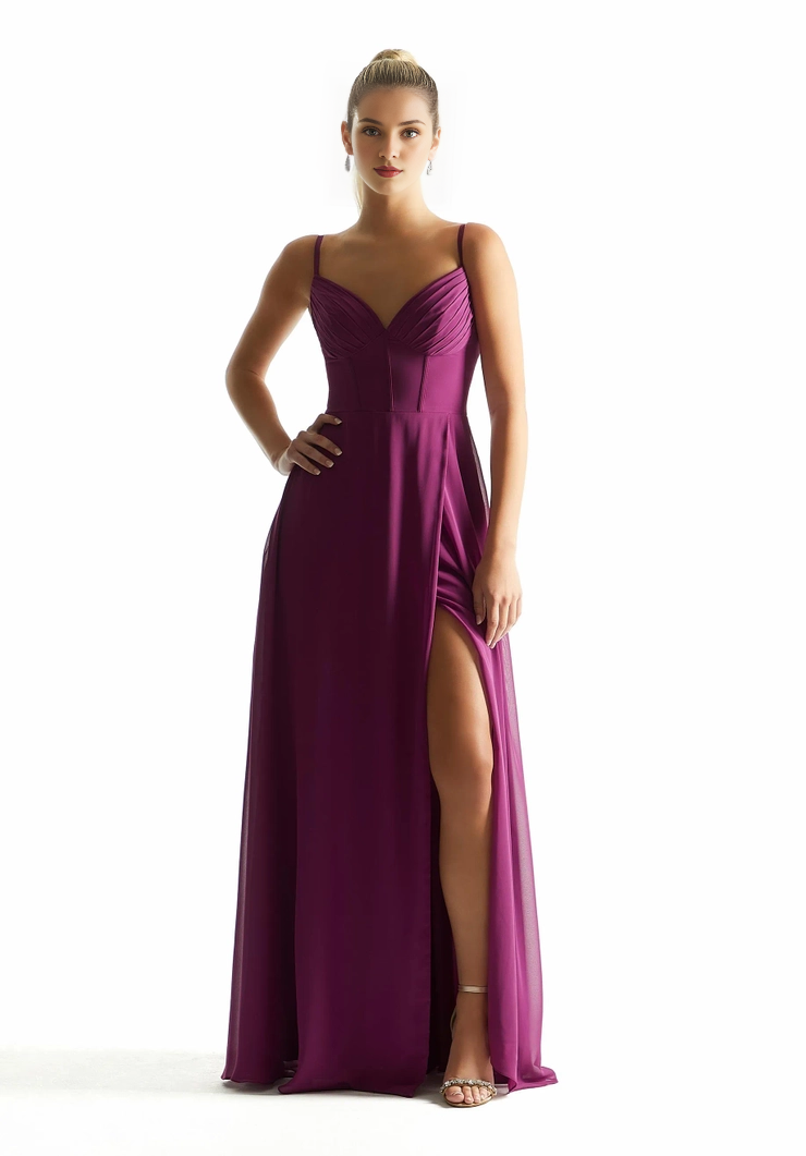 A-line V-neck chiffon pleated tight corset bridesmaid dress