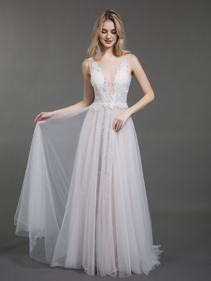 Lace chiffon minimalist beach wedding dress