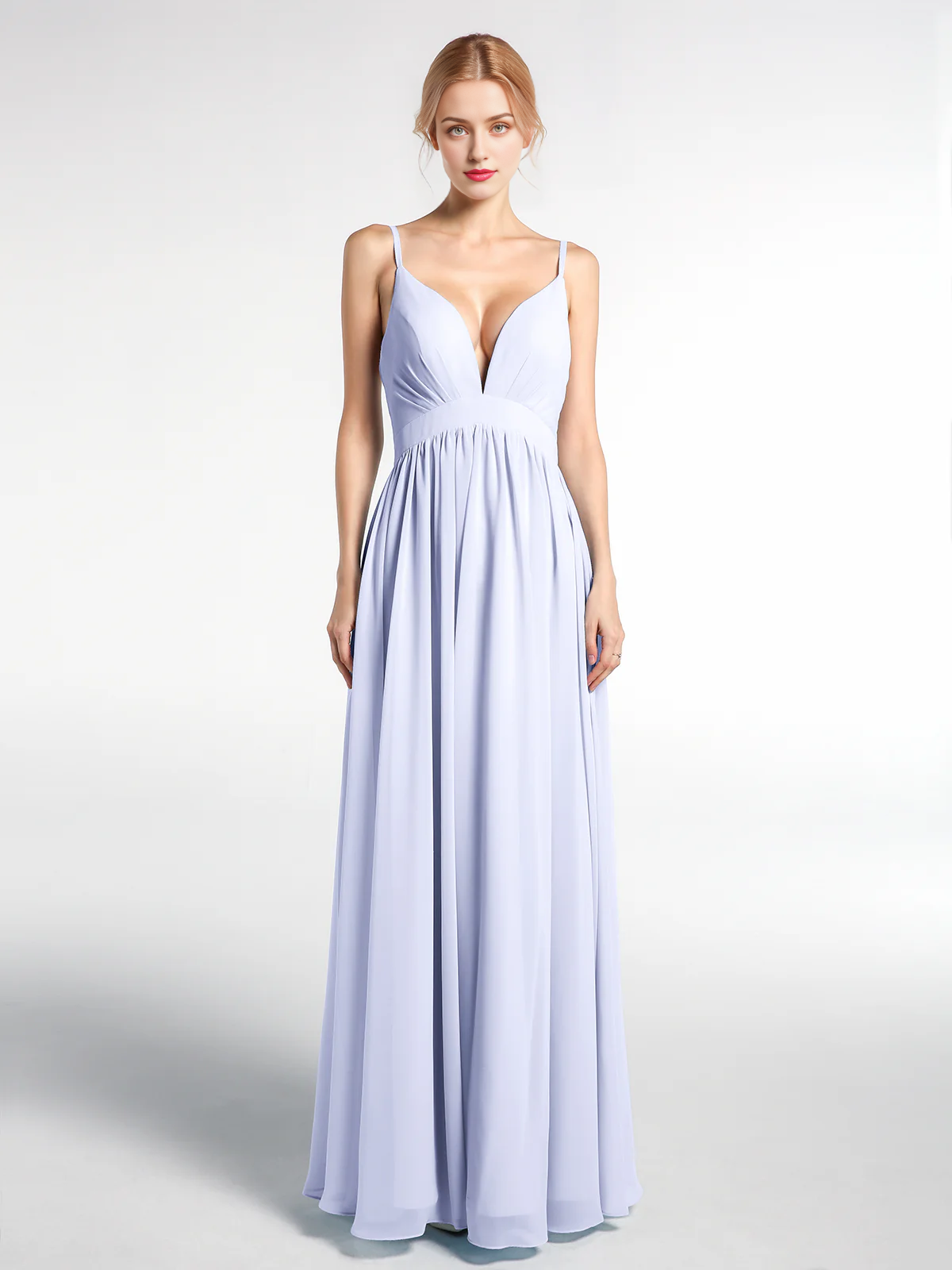 Deep V-neck high waisted chiffon long dress