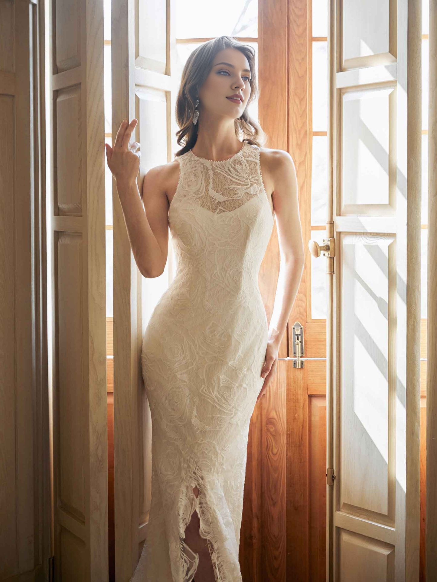 Sexy mermaid backless backless long lace wedding dress