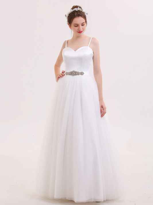 Thin shoulder strap belt wedding dress