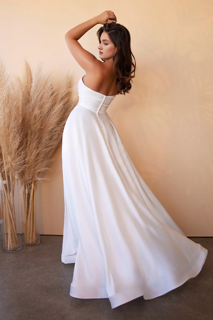 Off white satin strapless wedding dress