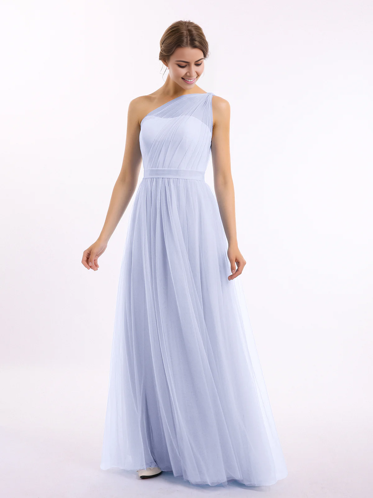 One shoulder mesh wedding party bridesmaid dress