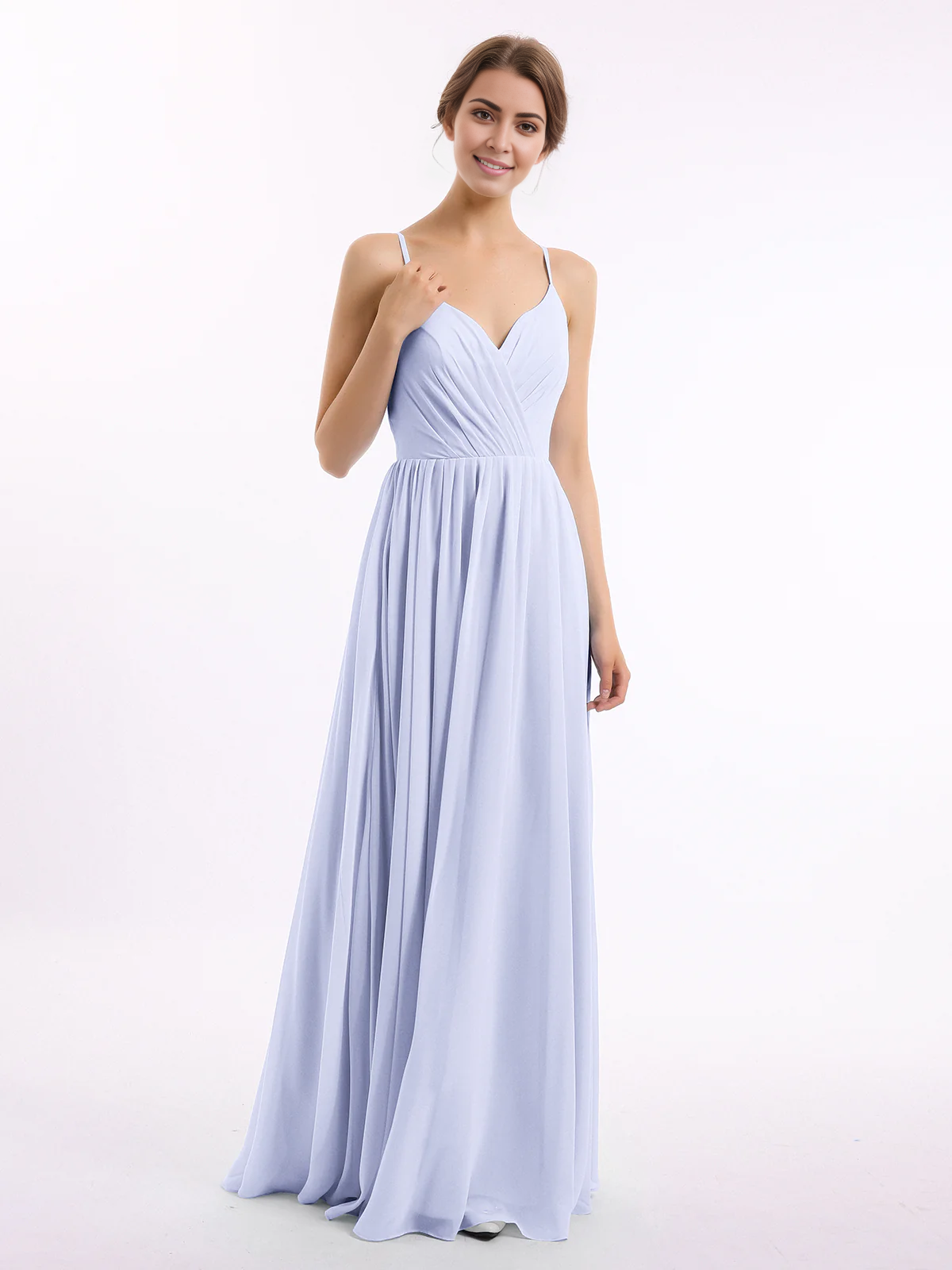 Thin shoulder chiffon bridesmaid dress