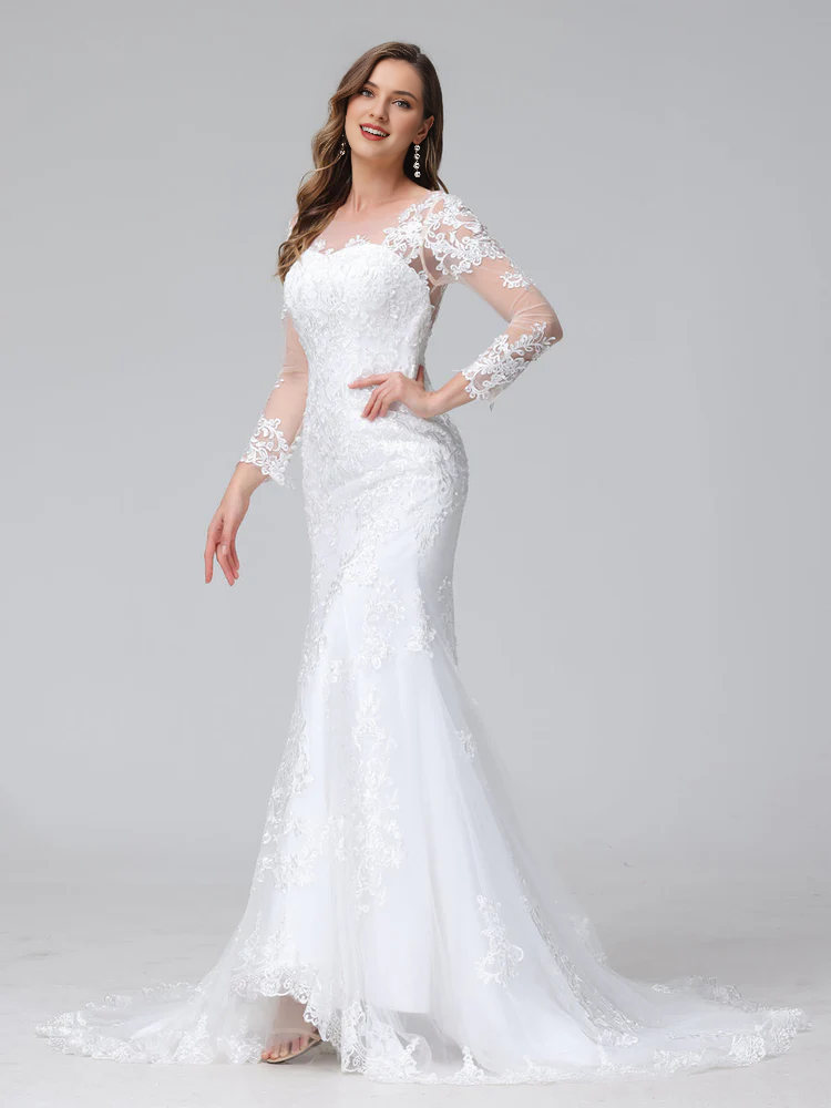 Speaker Mermaid Sweetheart Long Sleeve Lace Wedding Dress