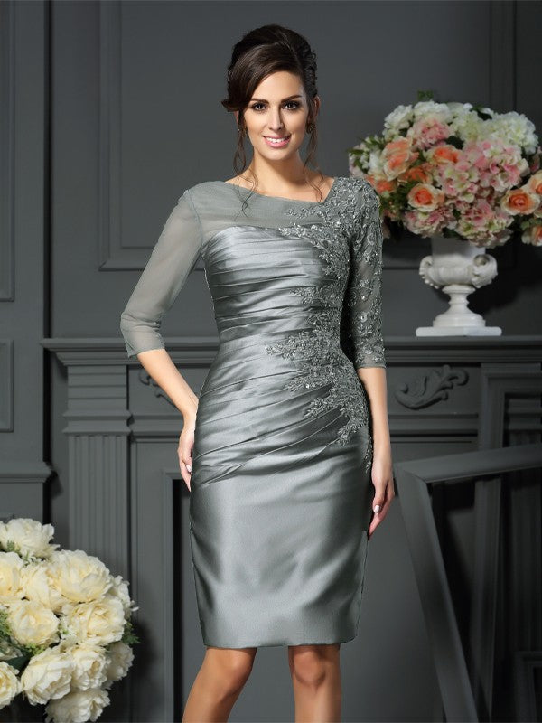 Sheath/Column Scoop Beading 1/2 Sleeves Short Satin Mother of the Bride Dresses