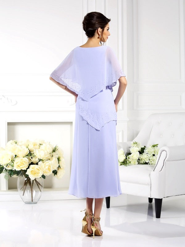 Sheath/Column Bateau 1/2 Sleeves Long Chiffon Mother of the Bride Dresses