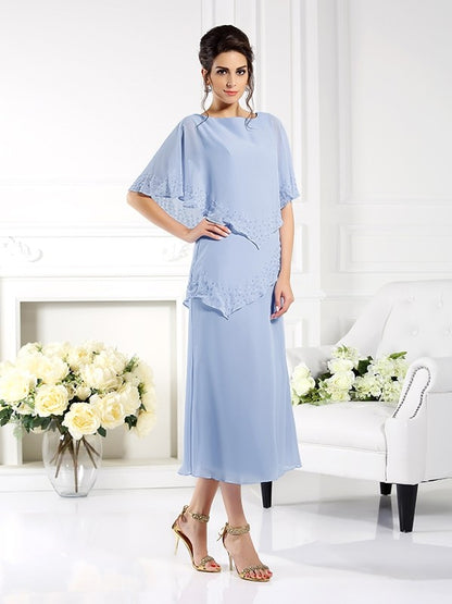 Sheath/Column Bateau 1/2 Sleeves Long Chiffon Mother of the Bride Dresses