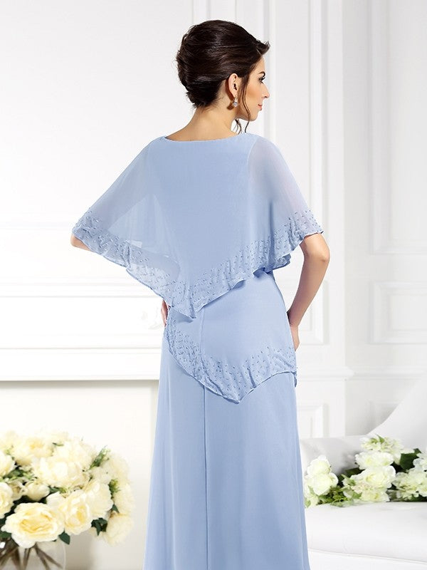 Sheath/Column Bateau 1/2 Sleeves Long Chiffon Mother of the Bride Dresses