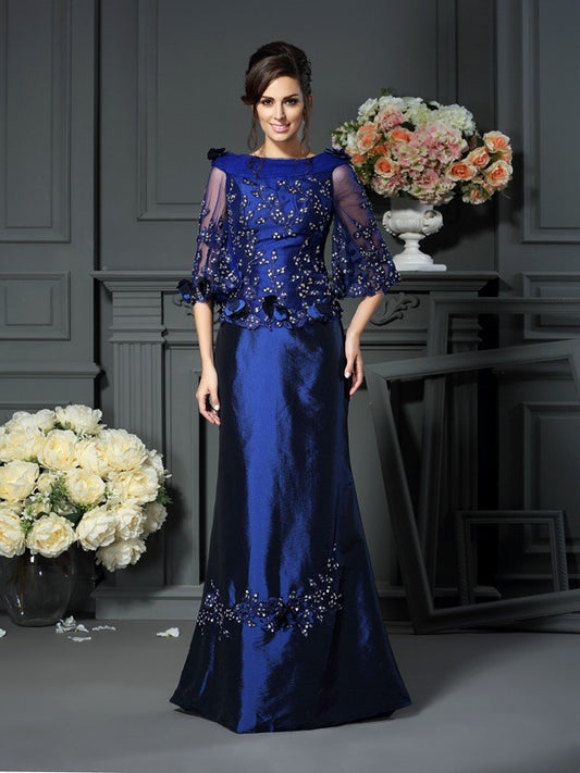 A-Line/Princess Scoop Beading 1/2 Sleeves Long Taffeta Mother of the Bride Dresses