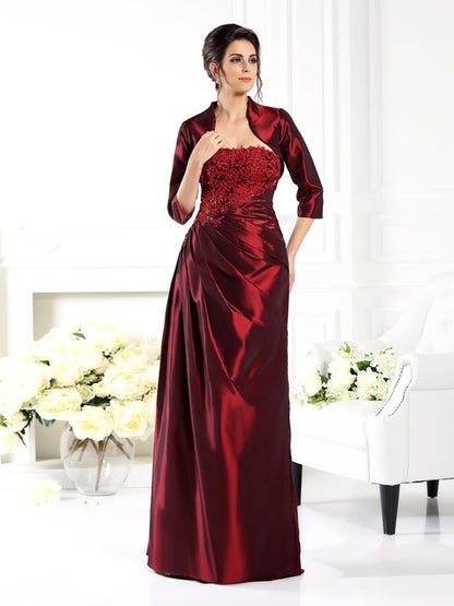 A-Line/Princess Strapless Applique 1/2 Sleeves Long Taffeta Mother of the Bride Dresses