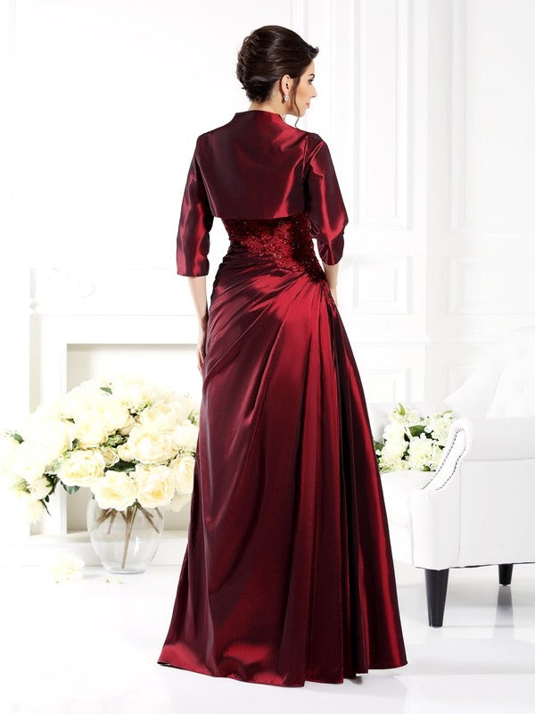 A-Line/Princess Strapless Applique 1/2 Sleeves Long Taffeta Mother of the Bride Dresses